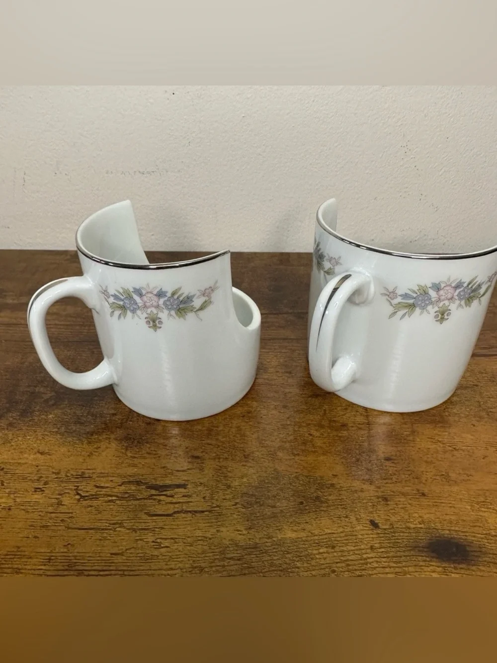 Vtg Society Fine China Shelly Candle Holder Pair Crescent Cutout Japan Platinum